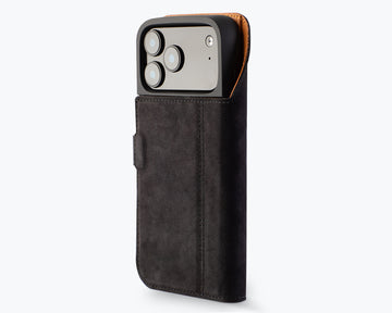 Snakehive Etui Coque Portefeuille Pour IPhone 15 Pro | Cuir Véritable Porte Cartes, Anti Choc, Housse Aimantée, Stand Fonction Support | Modèle Vintage - En Noir