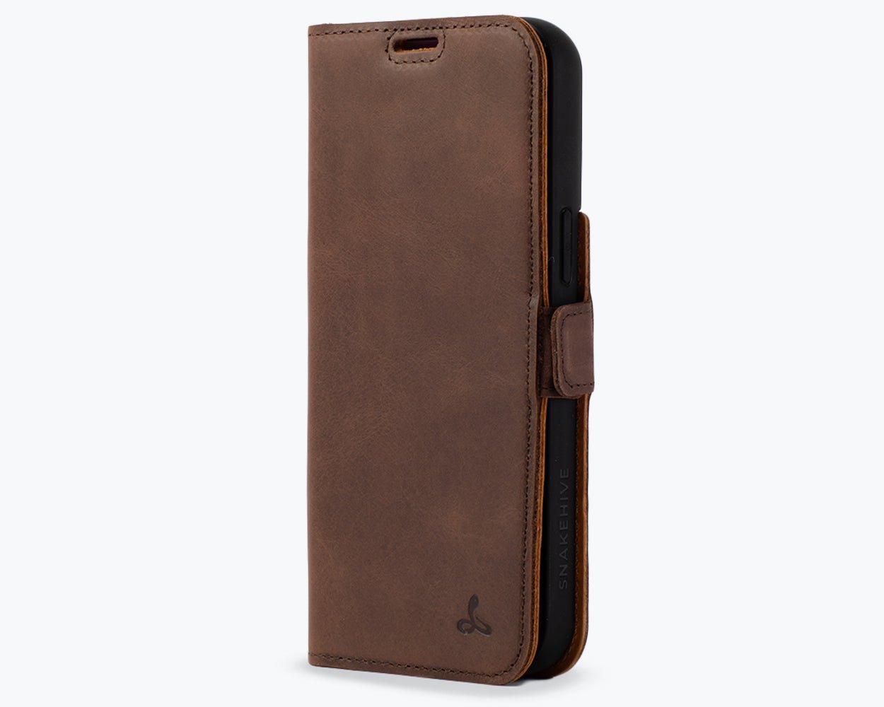 Apple iPhone 15 Pro Max - Vintage Leather Wallet (Side Clasp) Chestnut Brown Apple iPhone 15 Pro Max - Snakehive UK