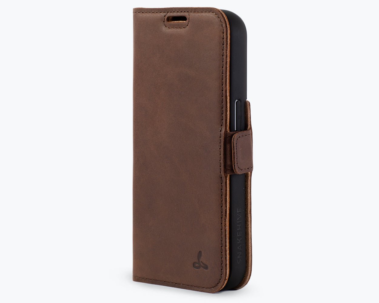 Apple iPhone 15 Pro - Vintage Leather Wallet (Side Clasp) Chestnut Brown Apple iPhone 15 Pro - Snakehive UK
