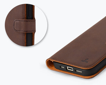 Snakehive Custodia In Vera Pelle Per IPhone 16 Plus, Portafoglio A Libro Con Supporto Magnetico E Scomparti Per Carte, Nero, Fatta A Mano In Europa