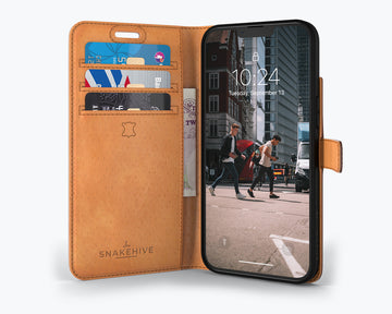iPhone 14 Plus - Vintage Leather Wallet Phone Case - Snakehive - Brown - Premium Apple iPhone Cases